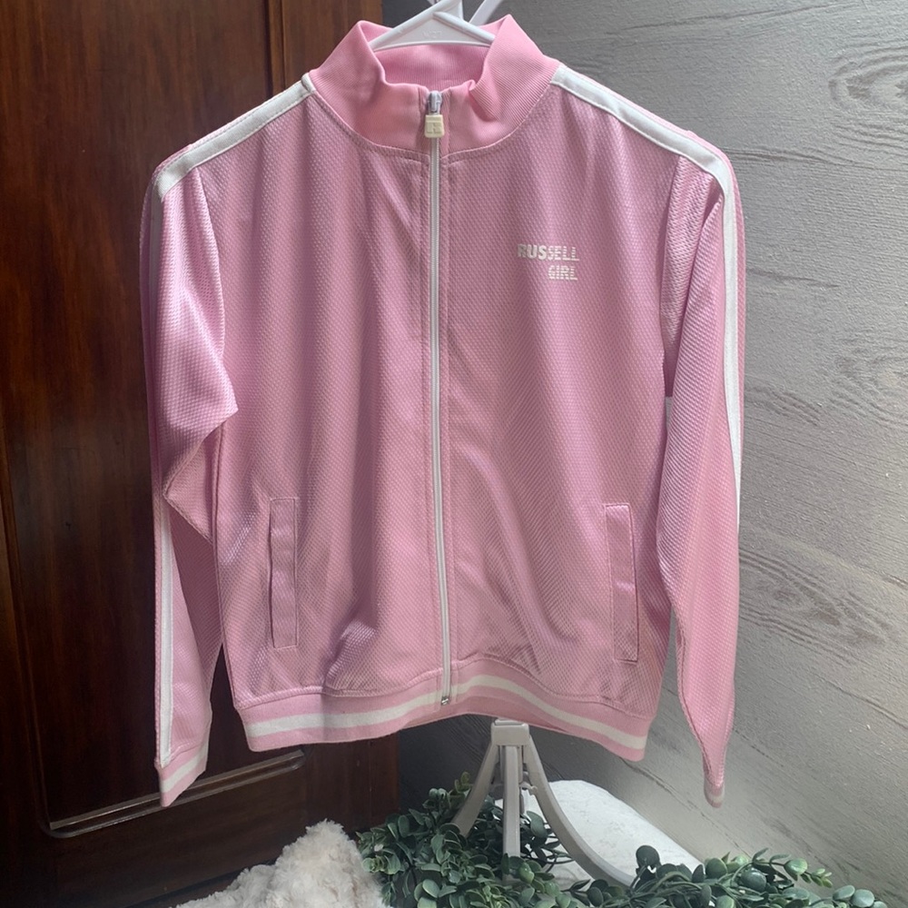 NWT Girls Russell Girl pink zip warm up jacket. size M